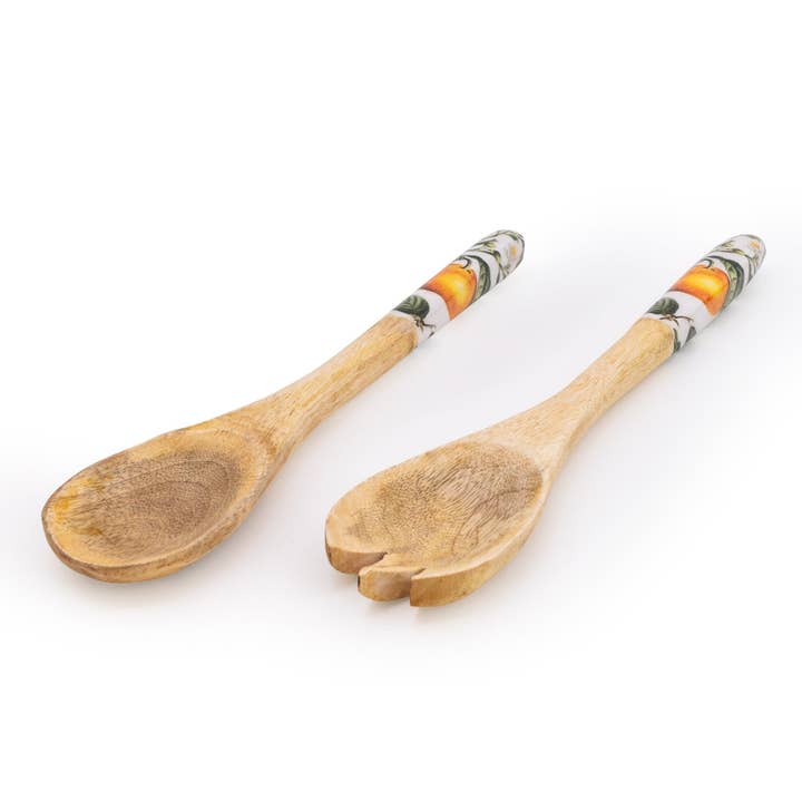 Candlelight Products Ltd - Wholesale Serving Utensil - Orange Blossom Set of 2 Wooden Fork and Spoon 6PK