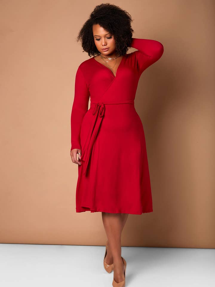 All At Once Wrap Skater Midi Dress - Red for wholesale by REBDOLLS