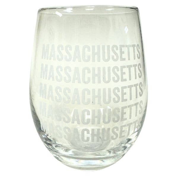 St. Louis Wholesale LLC - Wholesale Wine Glass - State Of Massachusetts - About Face Designs - Stemless Wine