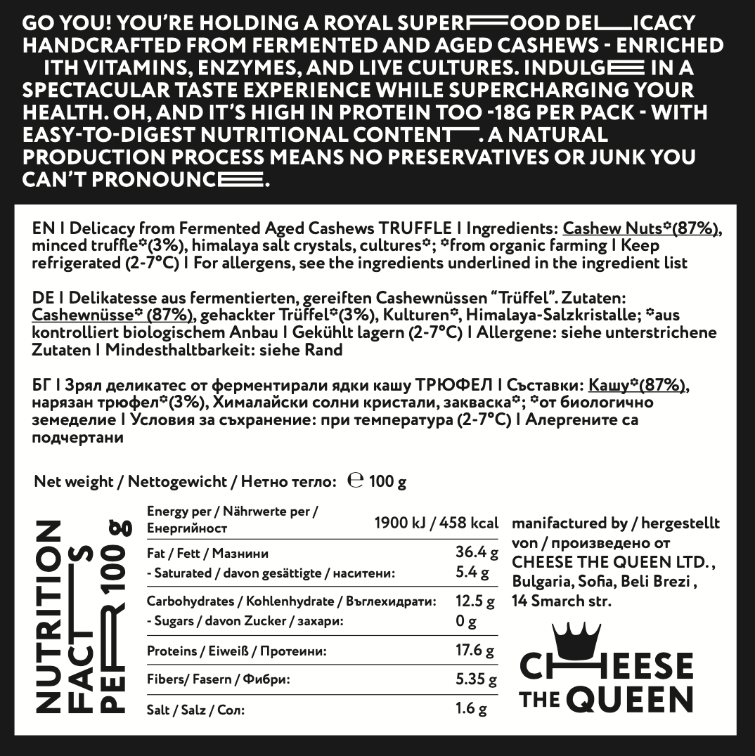 CHEESE THE QUEEN - Wholesale Cheese - Truffle /ethical/ 'Cheese the Queen' Aged Cashew Delicacy1