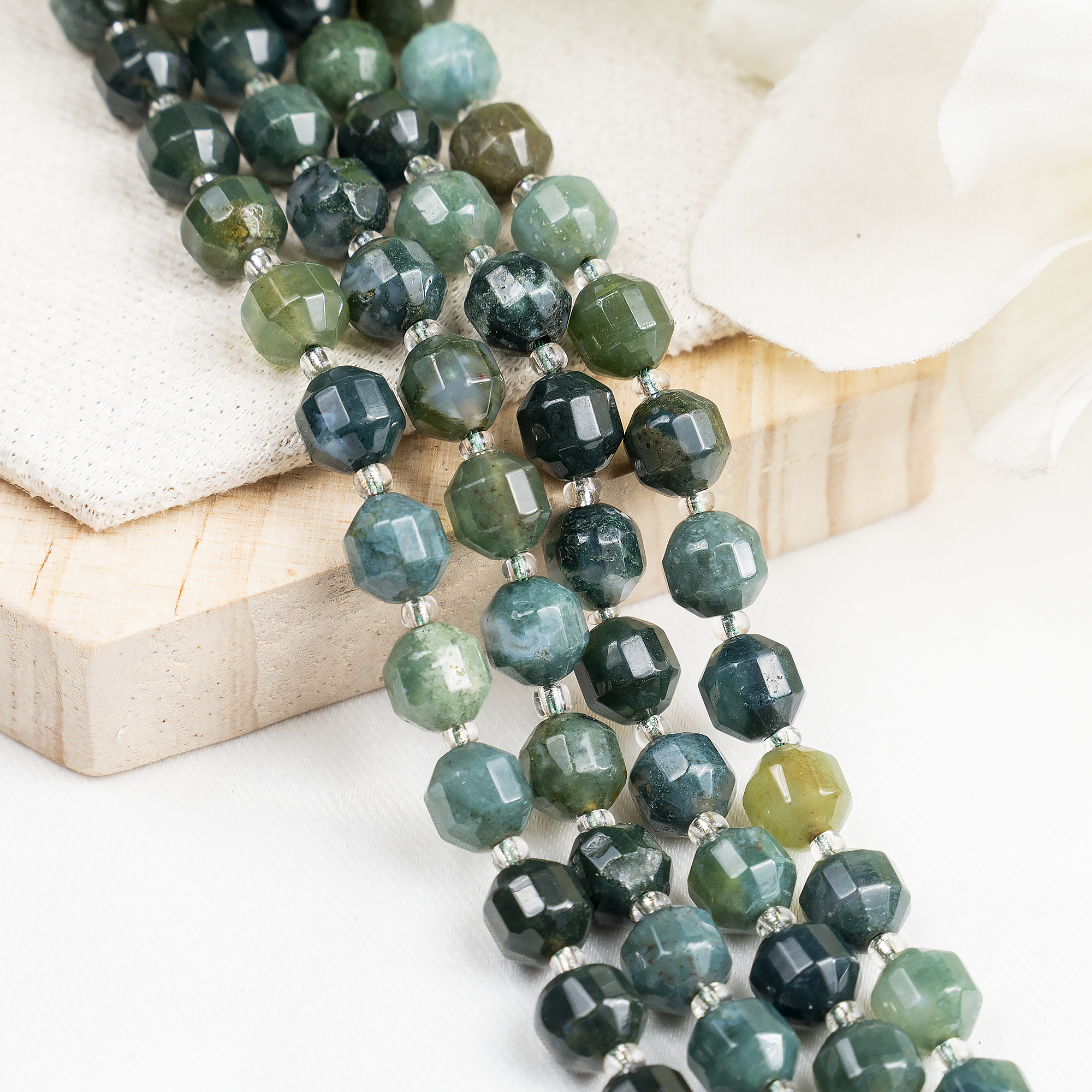 Soothing Crystals Beads - Wholesale Beads - Faceted Prism Cut Beads | Moss Agate | Crystal Beads10
