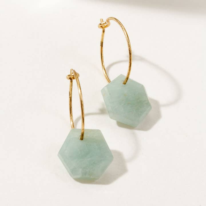Luna Norte - Wholesale Hoop Earrings - 14Kt Sterling Silver Geometry Mini Hoop Earrings- Aquamarine