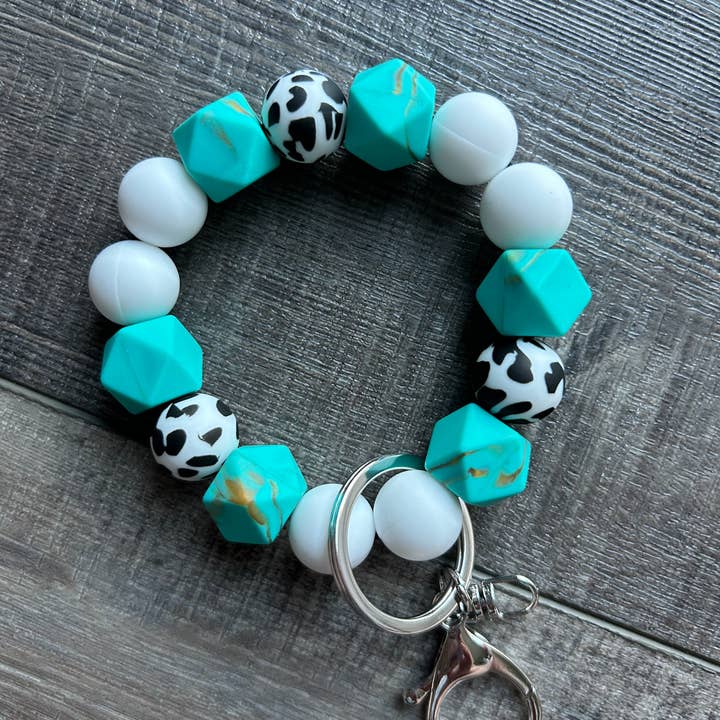 JILLIAN INK LLC - Wholesale Keychain Bracelet - Turquoise Silicone Beaded Keychain Bracelet1