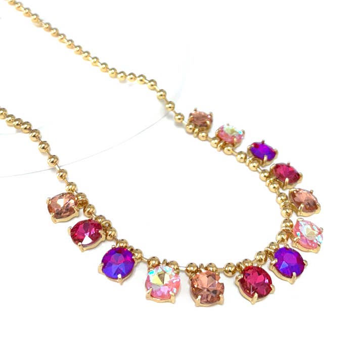 StarryNYC - Wholesale Beaded/pearl necklace - Crystal Glass Bead Dangle Station Ball Beaded Chain Necklace12