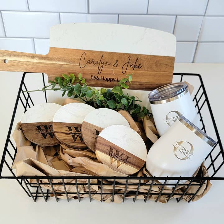 Personalized Cutting Board & New Homeowner Gift Basket for wholesale by Stillwater Laser Engraving