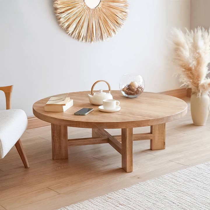 Harlow Round Wood Coffee Table - Farmhouse Style for wholesale by Tomruque