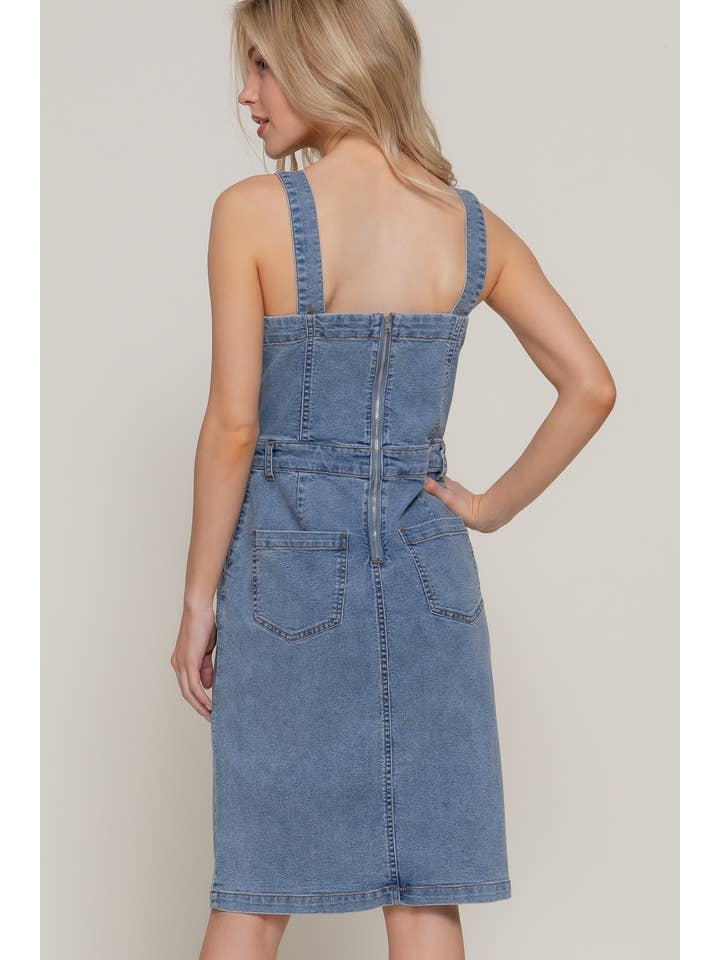 Straight Neckline Button Down Placket Stretch Denim Dress for wholesale on Faire