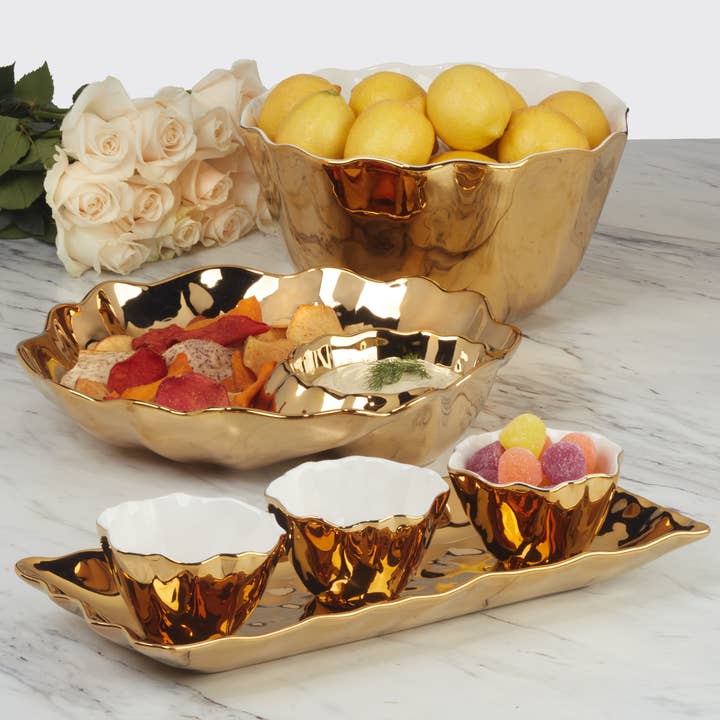 Certified International - Wholesale Serving tray - Gold Coast 4 pc. Tray w Bowls 14x6.25(bowls 4.25x4)2