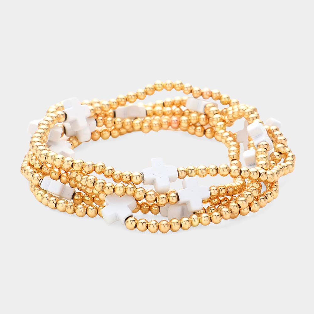 Sensibling Corp. – Großhandel Perlenarmband – 5PCS - Kreuzförmige Metallkugel Perlenarmbänder im Set10