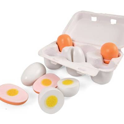 Magni ApS - Wholesale Wood Toy - Kids - Wooden Eggs in an Egg Tray, 6 Pieces