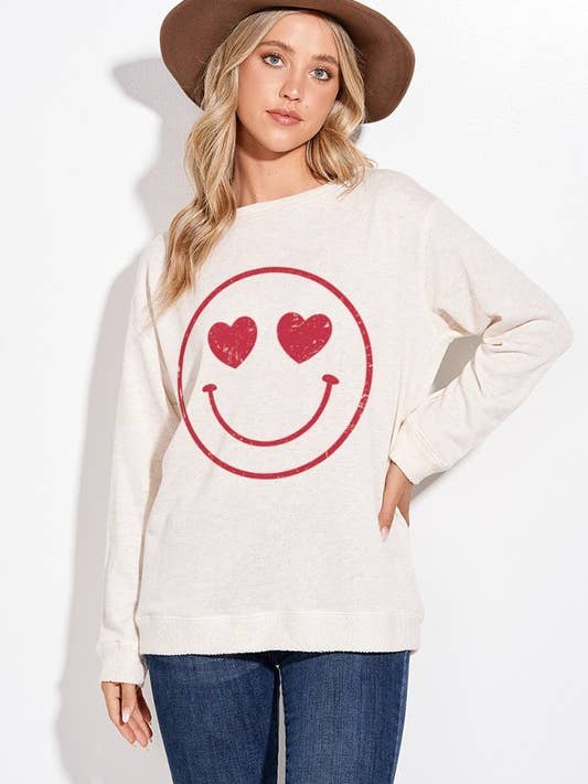 Heart smile face long sleeve top for wholesale by Lemon Tree