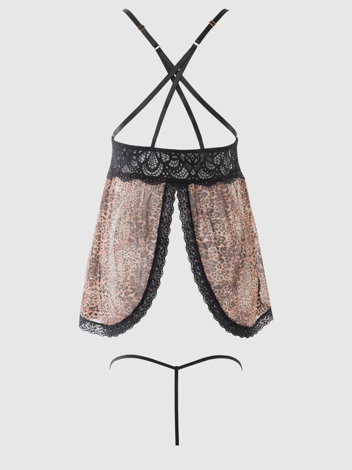 FELICIA LEOPARD MESH & LACE BABYDOLL SET for wholesale on Faire4