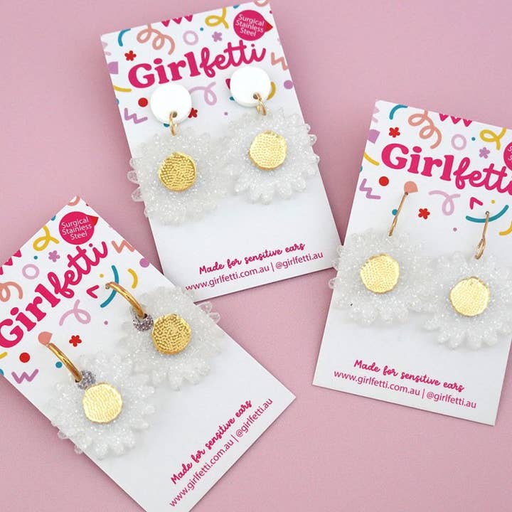 Daisy Acrylic Dangle Earrings for wholesale by Girlfetti