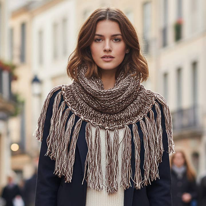 Sensibling Corp. - Vendita all'ingrosso Sciarpa - Donna - Sciarpa in maglia bicolore con frange4