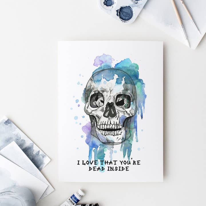 Dead Inside Skull Card for wholesale by Slate + Brush Design Studio