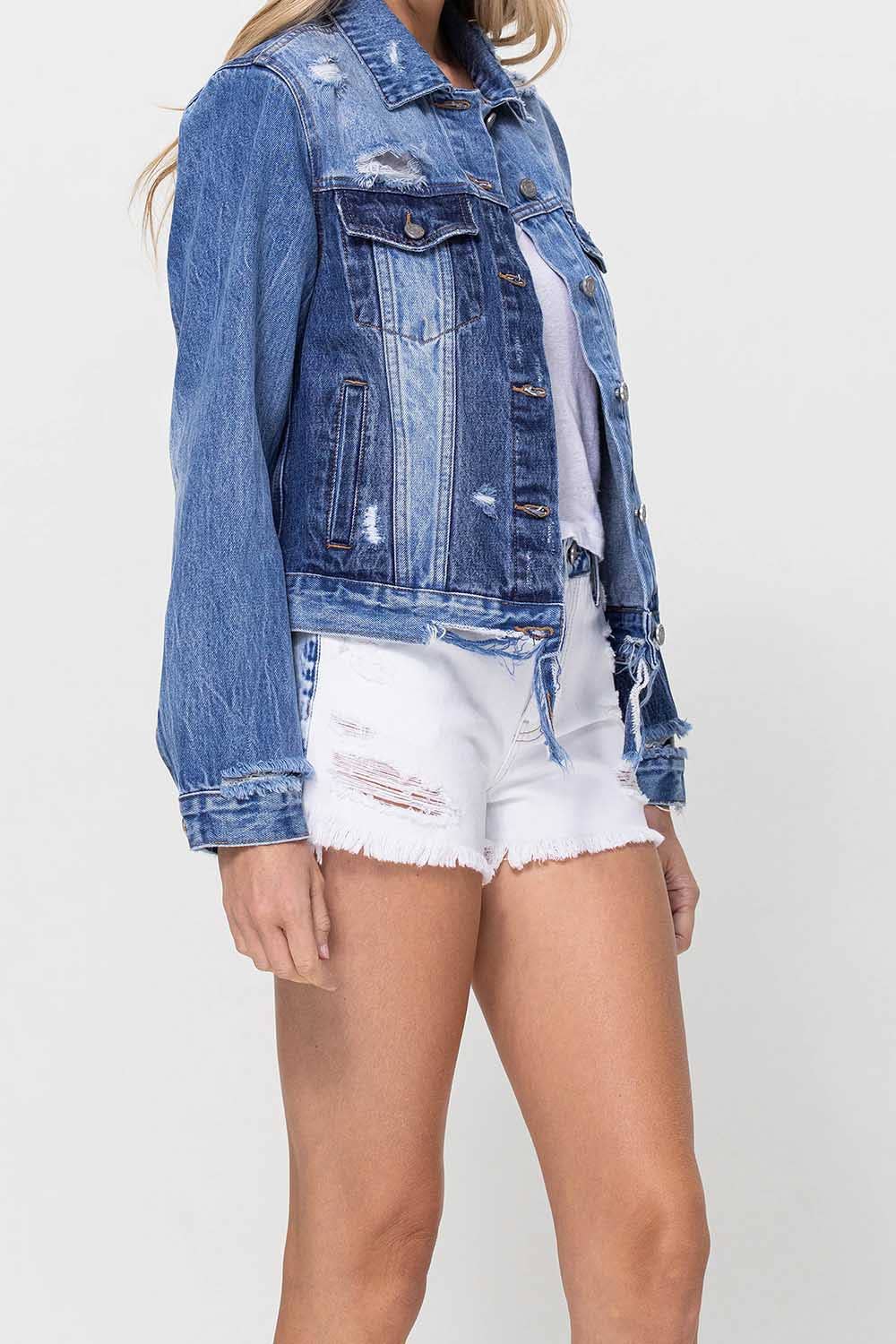 Lycklig KLASSISK JEANSJACKA V2745J MED KONTRASTERANDE KONTRAST för wholesale på Faire9