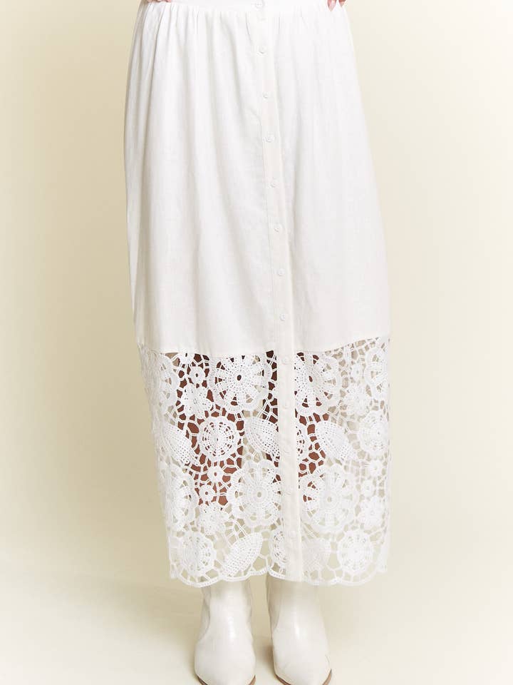 Ivory Lace Detail Button Down Long Skirt for wholesale on Faire