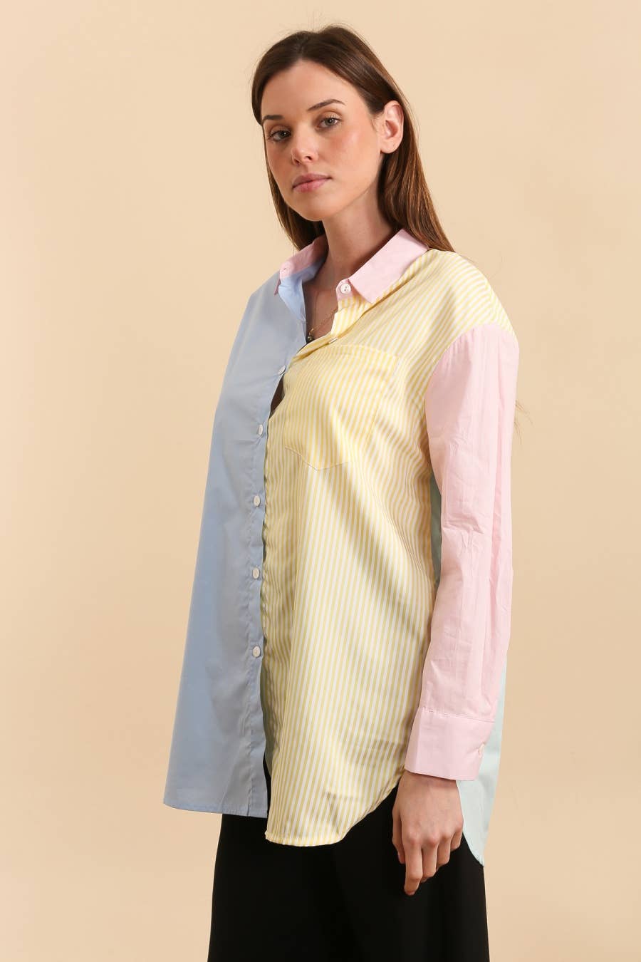 Blue Cotton patchwork shirt in colors - L312 for wholesale on Faire2