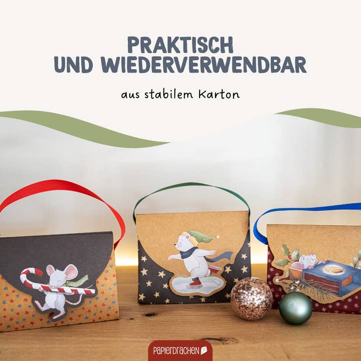 Papierdrachen - Wholesale Gift Bag Set/Pack - Paper kite gift wrapping handbags winter animals5