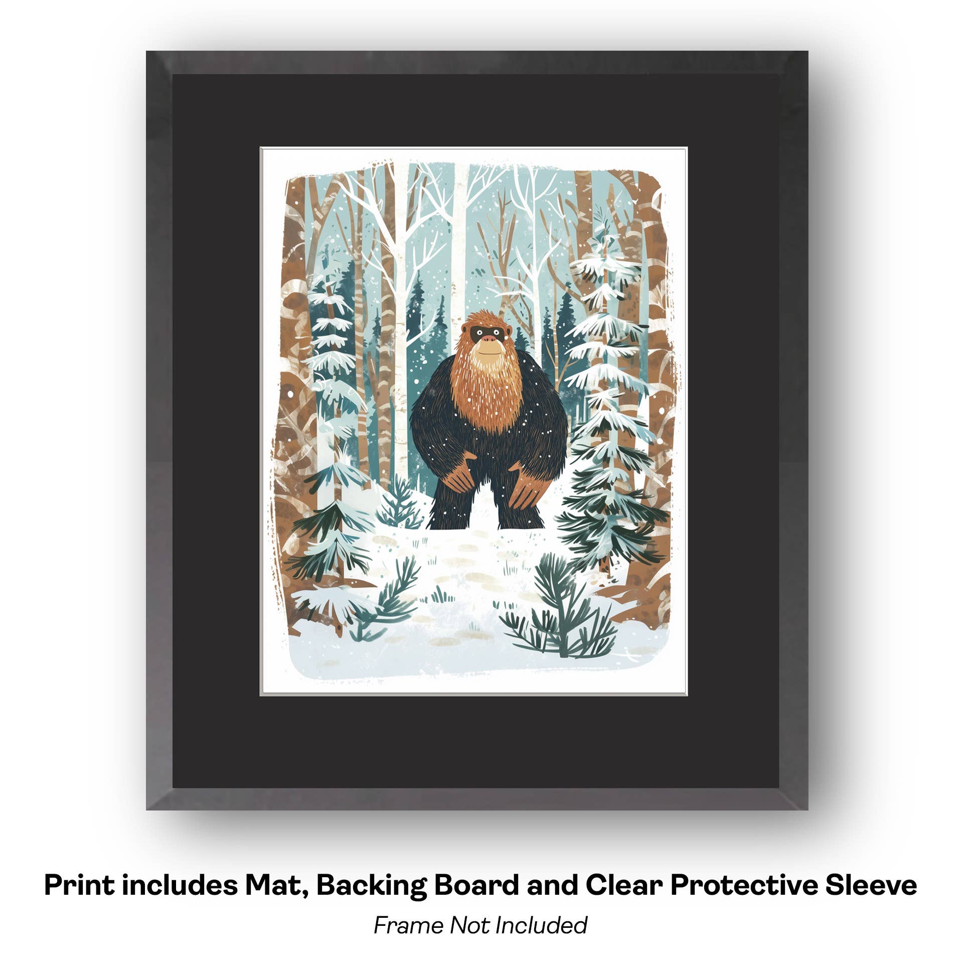 Mowbi - Vendita all'ingrosso Stampa artistica - Tipo Tosto, Bigfoot: Credi in Te Stesso - Stampe d'Arte di Criptidi - Stampe di Bigfoot – Opera d'Arte 8″x8″ in Passepartout 12″x12″18