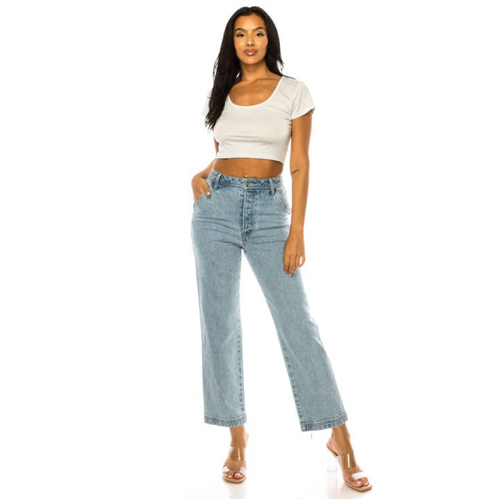 CARPENTER AND PAINTER LIGHT WASH DENIM JEAN PANTS for wholesale by great smoky