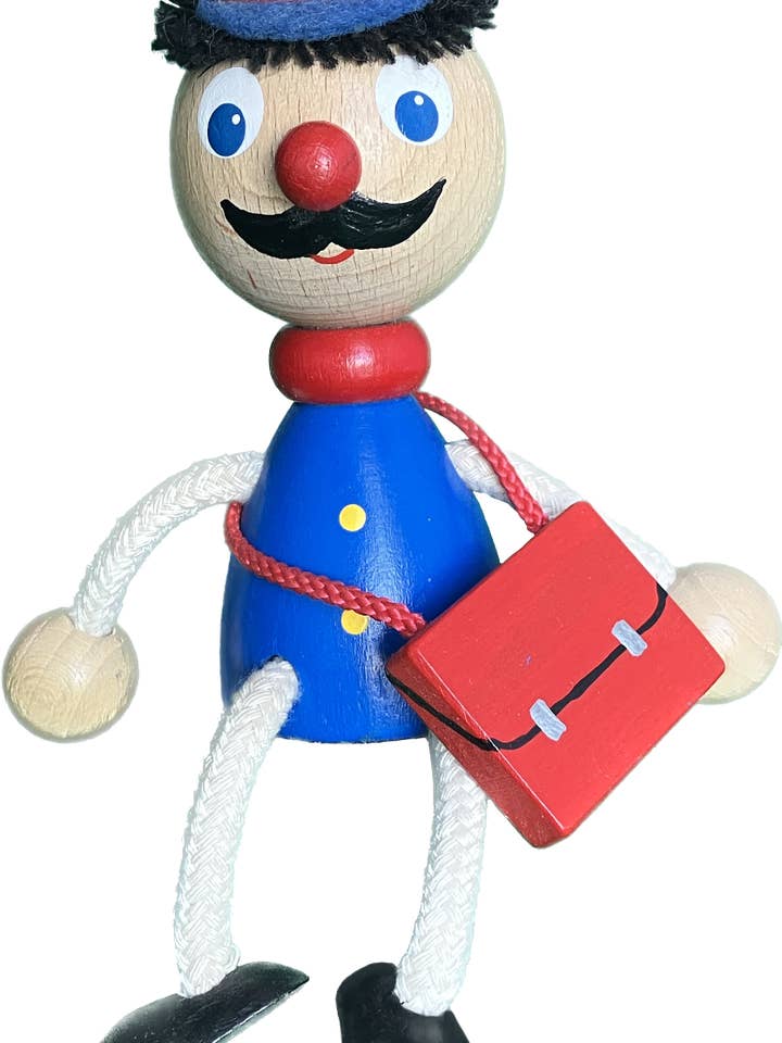 Wooden Sitting Toy - Postman - Handcrafted for wholesale by Toywood