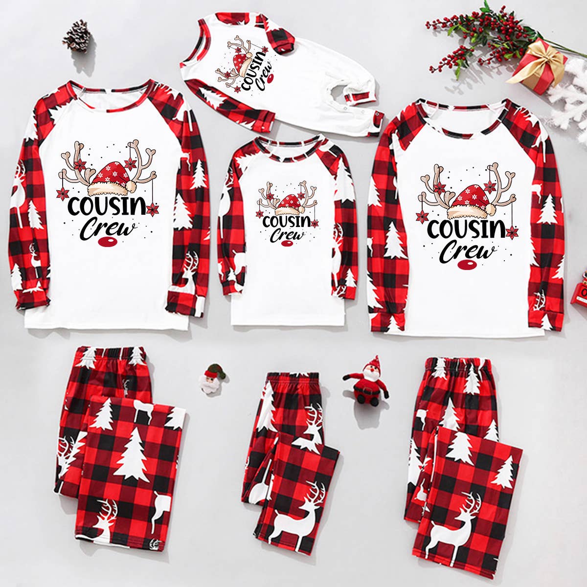 PatPat Matching - Wholesale Sleepwear Set - Unisex - Family Matching Cousin Crew Buffalo Plaid Christmas Pajamas0