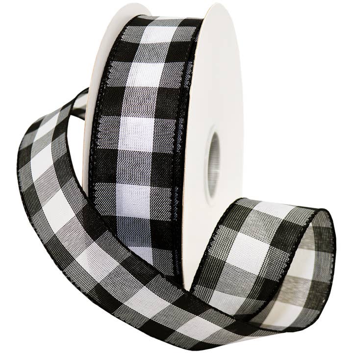 #7398 - 1-1/2" Cambridge- Farmhouse Plaid Black/White for wholesale by Morex Ribbon