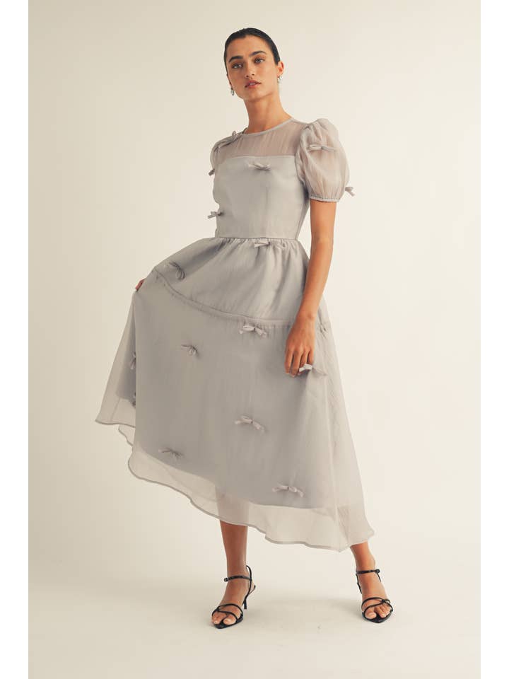JUST ME - Wholesale Dress - Women's - Ribbon Detail Organza Midi Dress