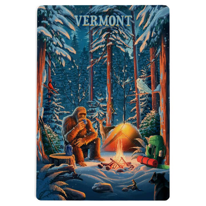 POSTAL DE MADERA Vermont, Inner Squatch, Camping Bigfoot para venta al por mayor de Lantern Press