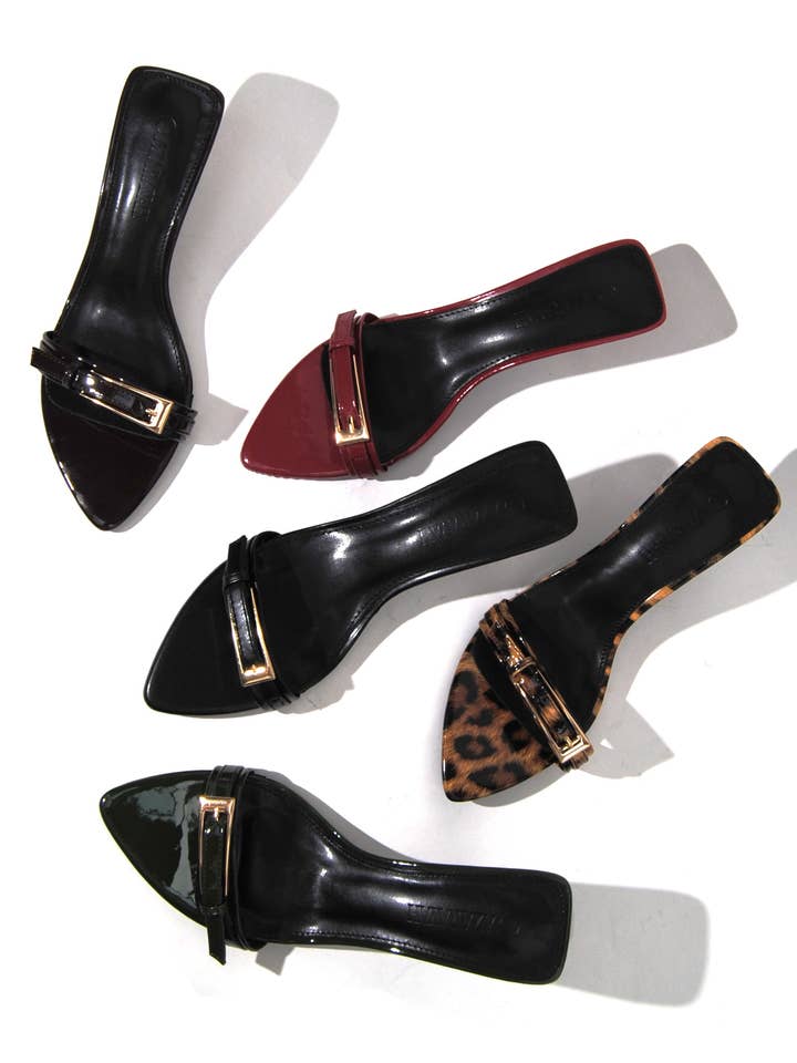 Buckle Classic Strap Mid Kitten Small Heel Mule for wholesale by Azarayah