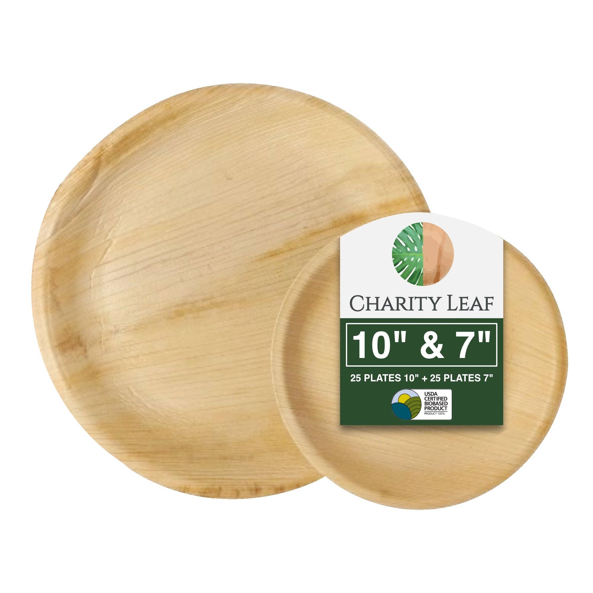 Charity Leaf - Vendita all'ingrosso Piatti monouso - Set da tavola rotondo con foglie di palma, 25,4 cm e 17,8 cm, confezione da 500