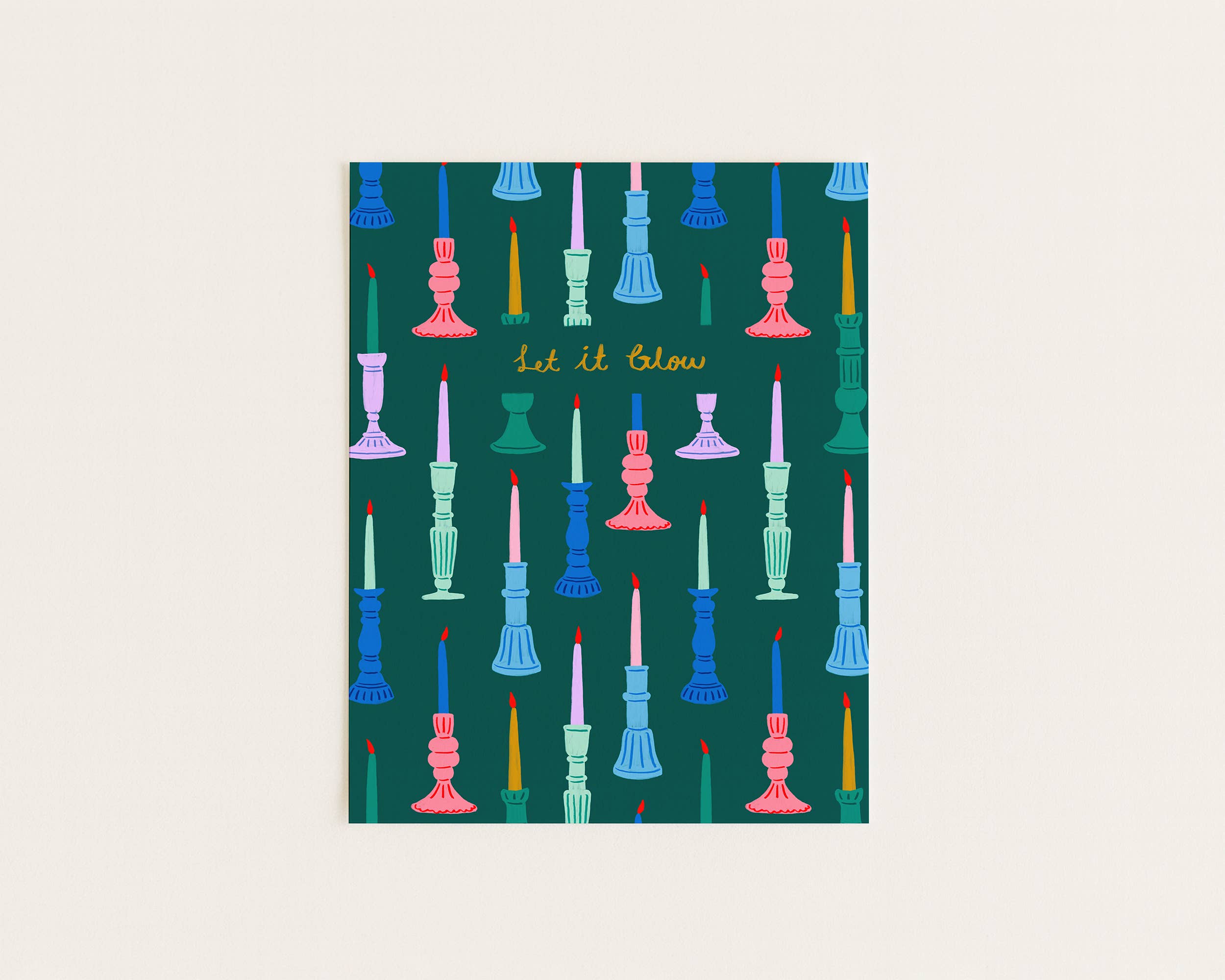 Three Strands Design – wholesale Art print – Let It Glow Holiday Candle Art Print in Green