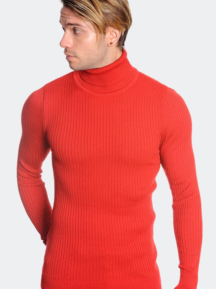 1670C-A Vermelho - Gola alta com nervuras por atacado de LCR Black Edition