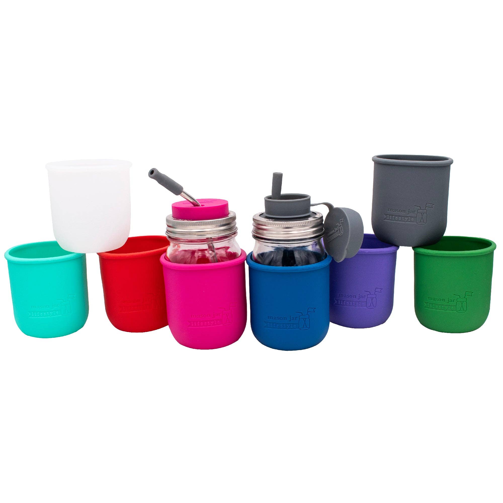 Mason Jar Lifestyle - Wholesale Drink Huggers & Koozies - Silicone Sleeve for Regular Mouth Pint 16oz Mason Jars30