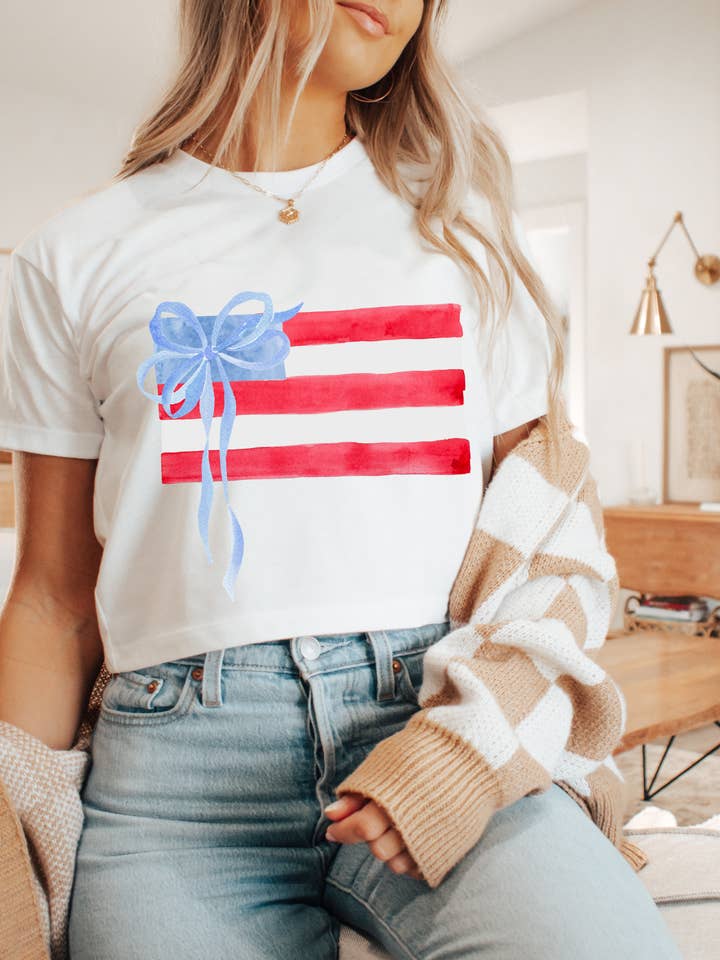 Kate's Blanks - Wholesale T-Shirt - Women's - American Flag Crop T-Shirt
