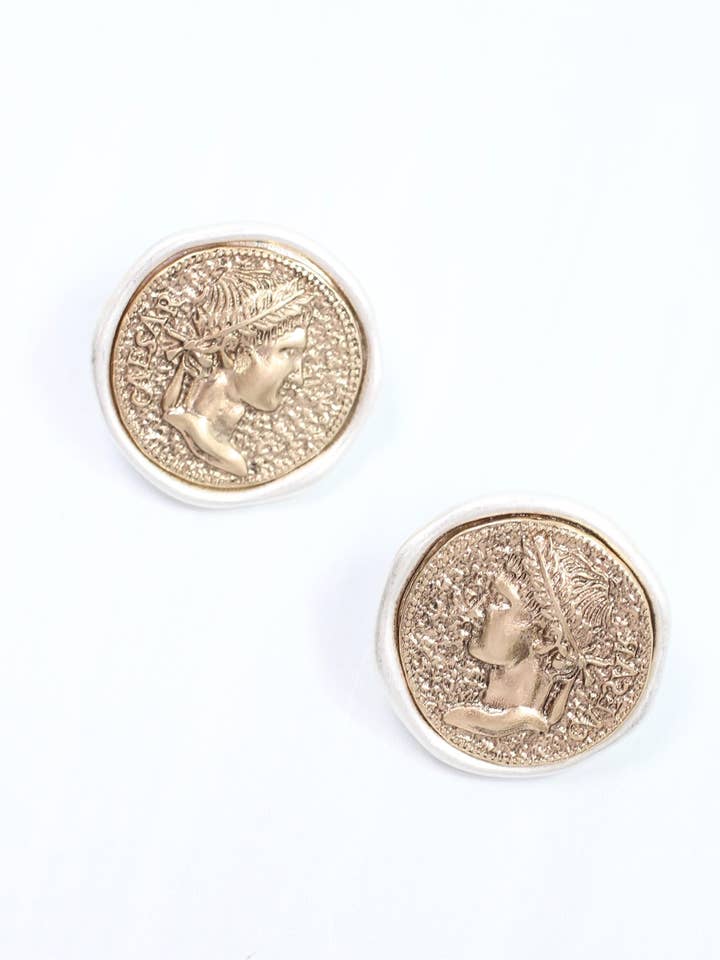 Alexander Coin Earring Worn Gold for wholesale by Caroline Hill