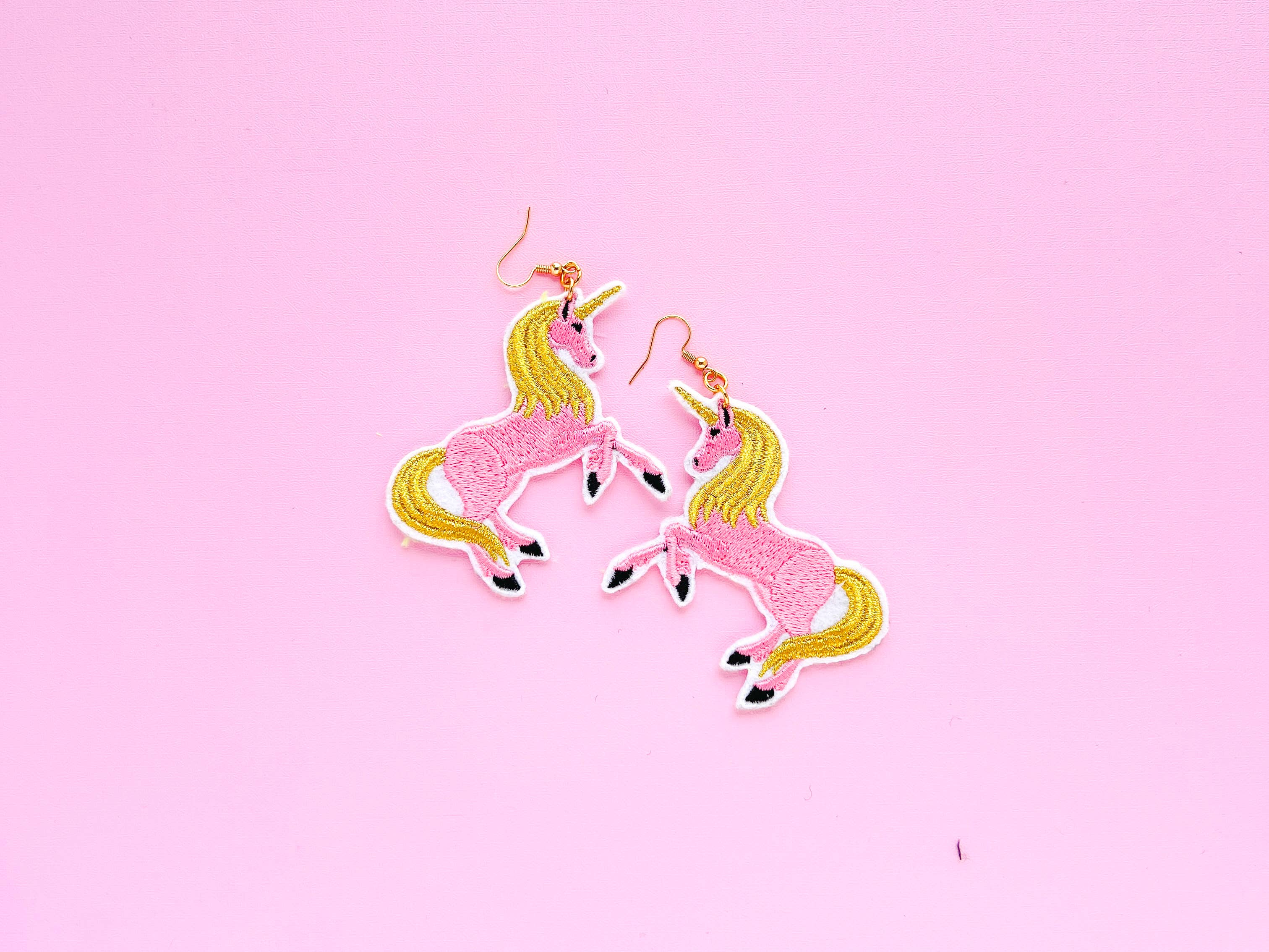 Kawaii Hair Candy - Wholesale Dangle Earrings - Gold & Pink Unicorn Earrings