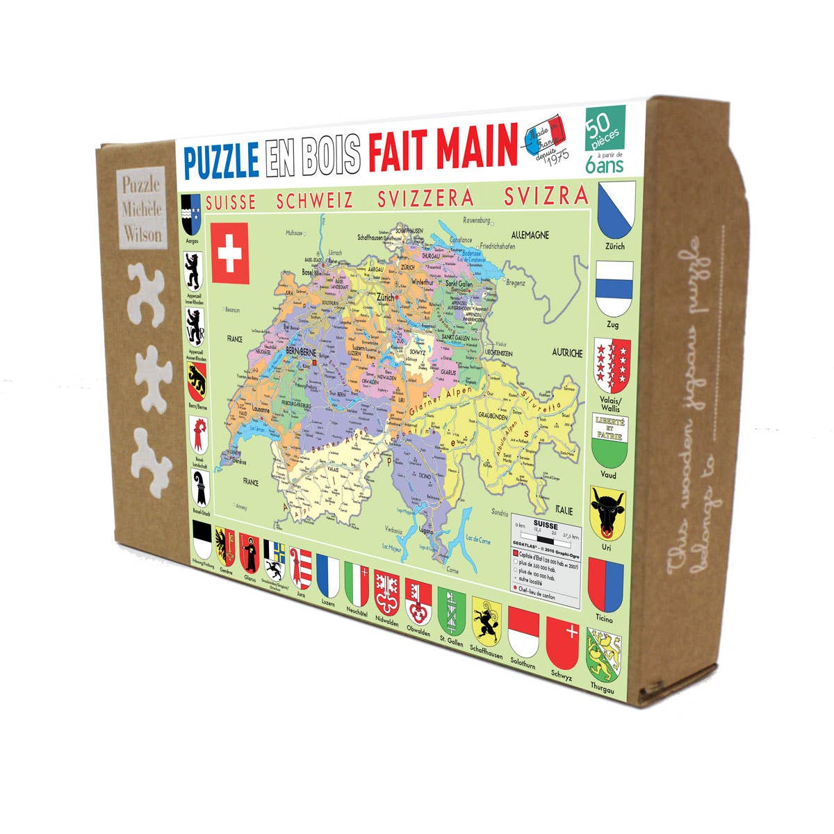 Wilson Jeux - Wholesale Puzzle - Kids - Children Wooden art jigsaw puzzle - MAP OF SWITZERLAND0