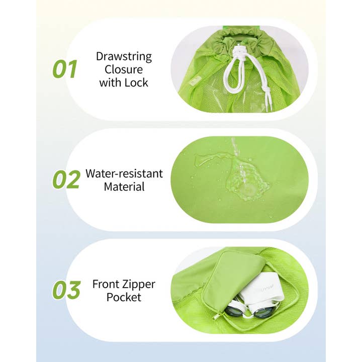 wandf - Wholesale Beach Bag - Mesh Drawstring Bag Swim Bag Quick-Dry Shoulder Strap6