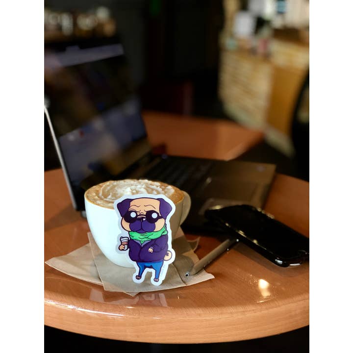 Sticker - Hipster Pug for wholesale by D. Kerper Arts