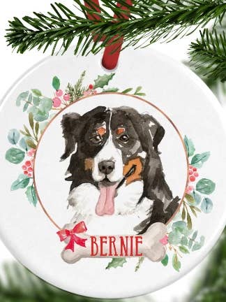 Bernese Mountain Dog Personalised Christmas Ornament for wholesale by WagATudeTags