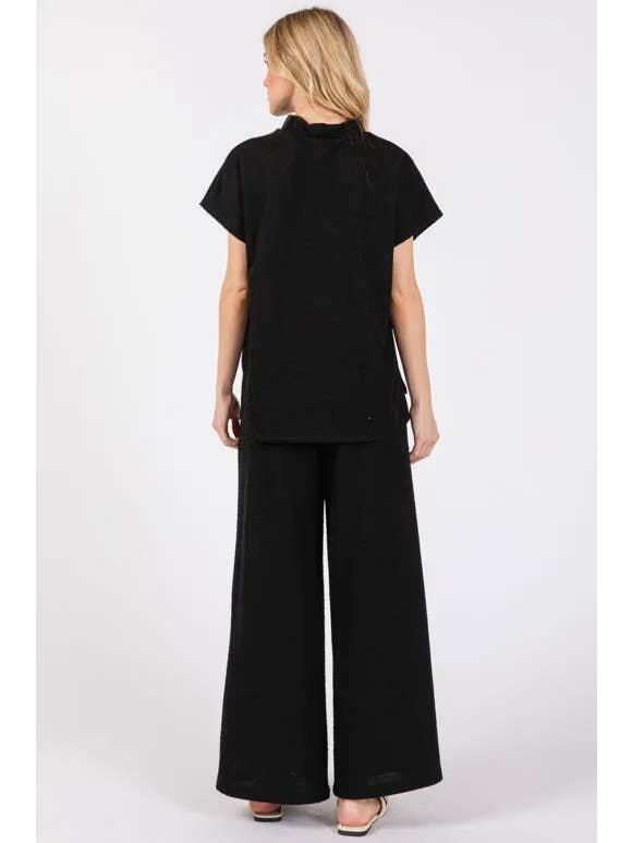 Negro Pantalones de Tweed de Pierna Ancha de venta al por mayor en Faire