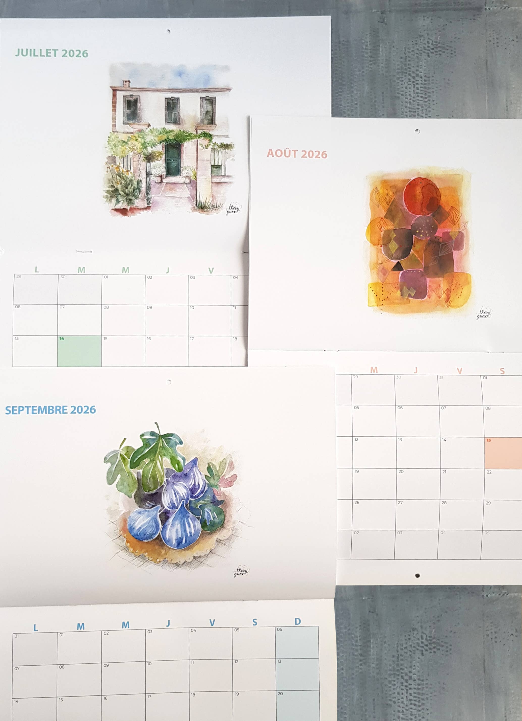 Thévy Guex - Wholesale Calendar - 2026 wall calendar watercolor illustration A3 format6