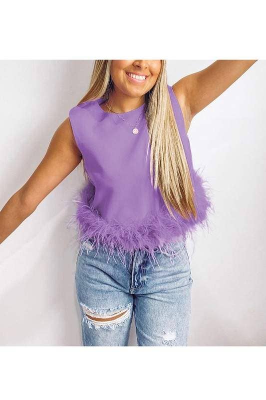 Queen Fashion - Wholesale Blouse - Women's - feather trim sleeveless top feather4