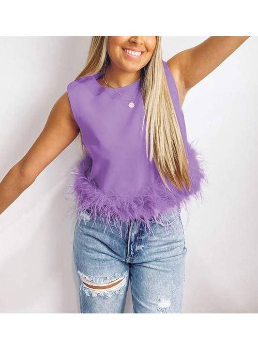 Flarix - Wholesale Blouse - Women's - feather trim sleeveless top feather4