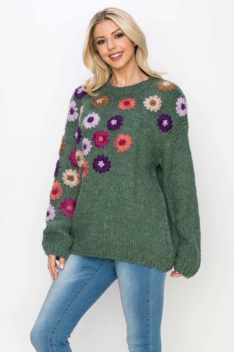 Joh Apparel - Wholesale Knit Sweater - Women's - Savita Knitted Crochet Flower Sweater4