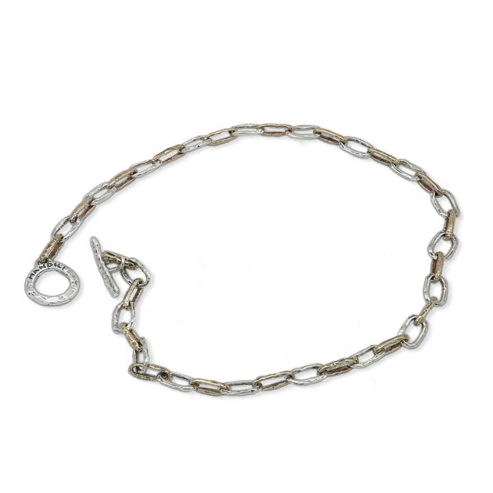 Unisex choker ketting met rechthoekige schakels zilver 925 en brons - CA055b voor wholesale door Mandile Gioielli