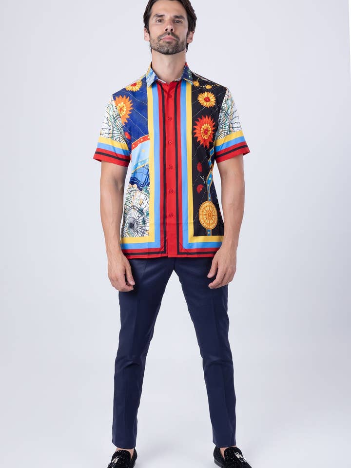 Men's Floral Animal Short Sleeve Shirts 4SST38 for wholesale by BARABAS