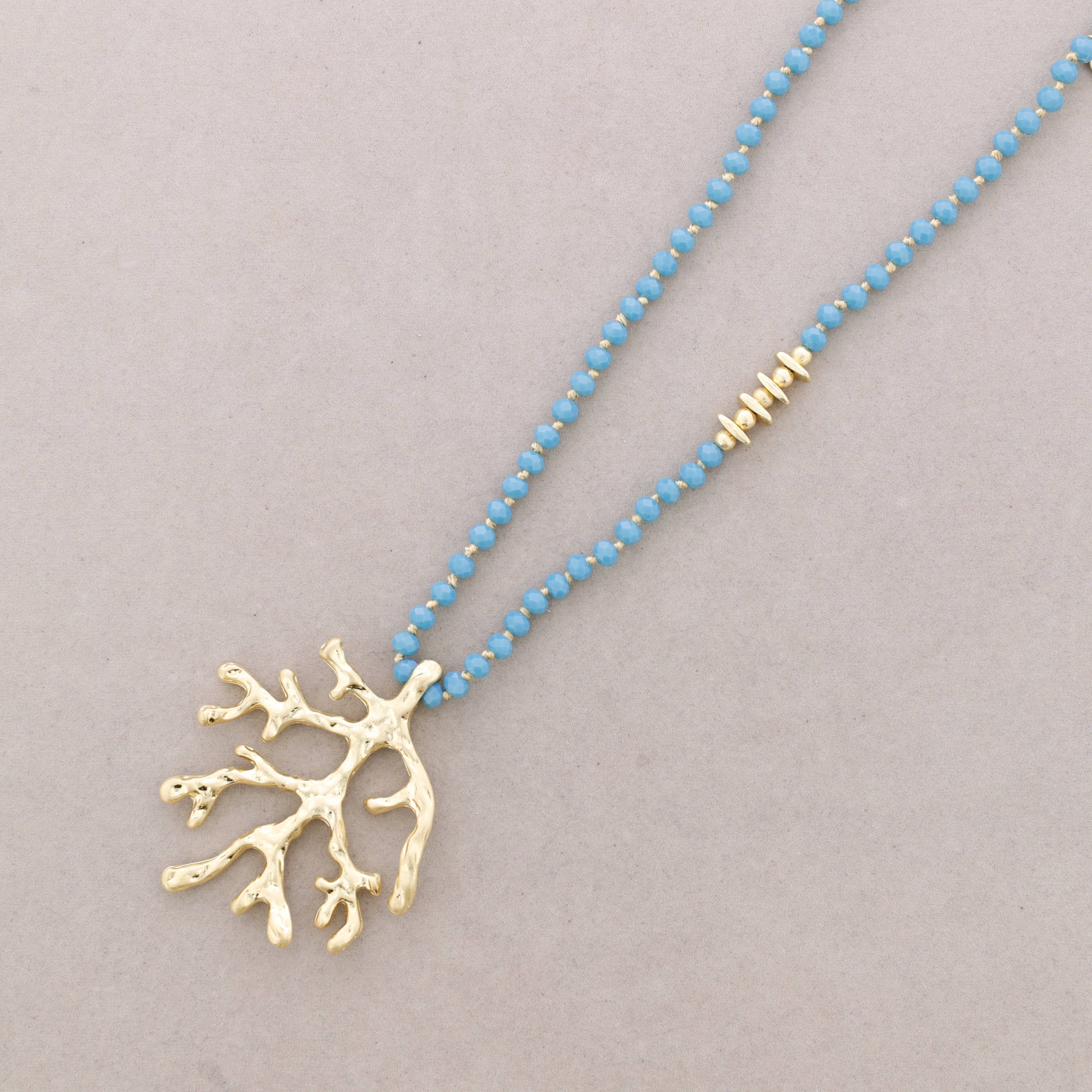 Sonata - Wholesale Snap Jewelry - Long Faceted Crystal Necklace with Coral Metal Pendant7